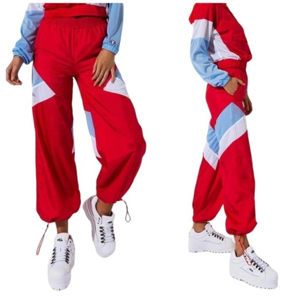 Champion Nylon Parachute Drawstring Ankle Red Warm Up Training Pants